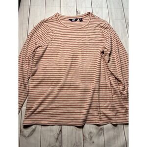 Lands End Womens 1X Long Sleeve Top Red Beige Striped 16-18W Knit Blouse